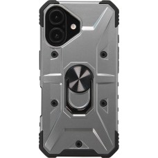 iPhone 16 Case H&uuml;lle - Armor mit Silikon-Eckschutz und St&uuml;tzring - Silber