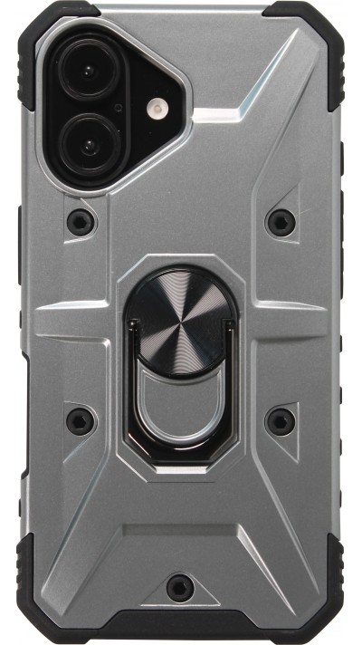 iPhone 16 Case Hülle - Armor mit Silikon-Eckschutz und Stützring - Silber