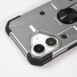 iPhone 16 Case H&uuml;lle - Armor mit Silikon-Eckschutz und St&uuml;tzring - Silber
