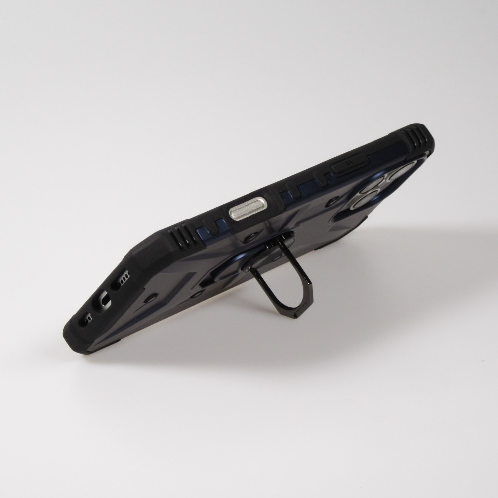 iPhone 16 Case H&uuml;lle - Armor Silikon-Ecken-Schutz mit St&uuml;tzring - Dunkelblau