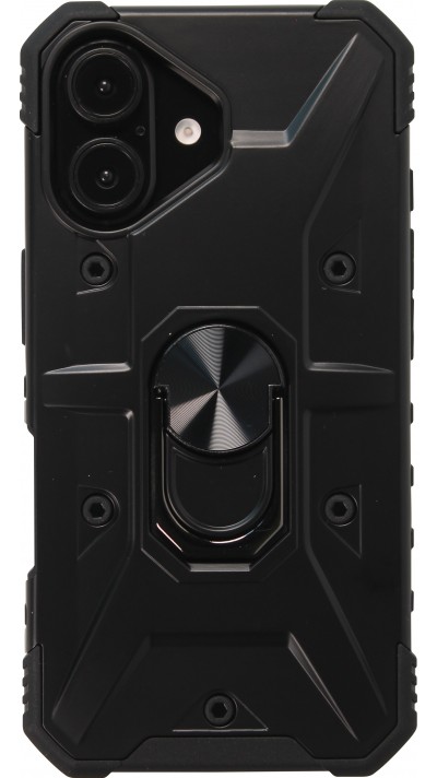 iPhone 16 Case Hülle - Armor mit Silikon-Eckschutz und Stützring - Schwarz