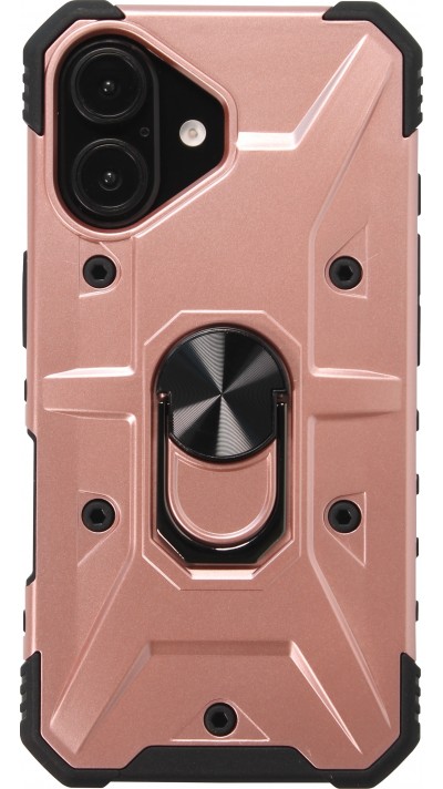 iPhone 16 Case Hülle - Armor Silikon-Ecken-Schutz mit Stützring - Rosa gold