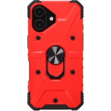 iPhone 16 Case H&uuml;lle - Armor mit Silikon-Eckschutz und St&uuml;tzring - Rot