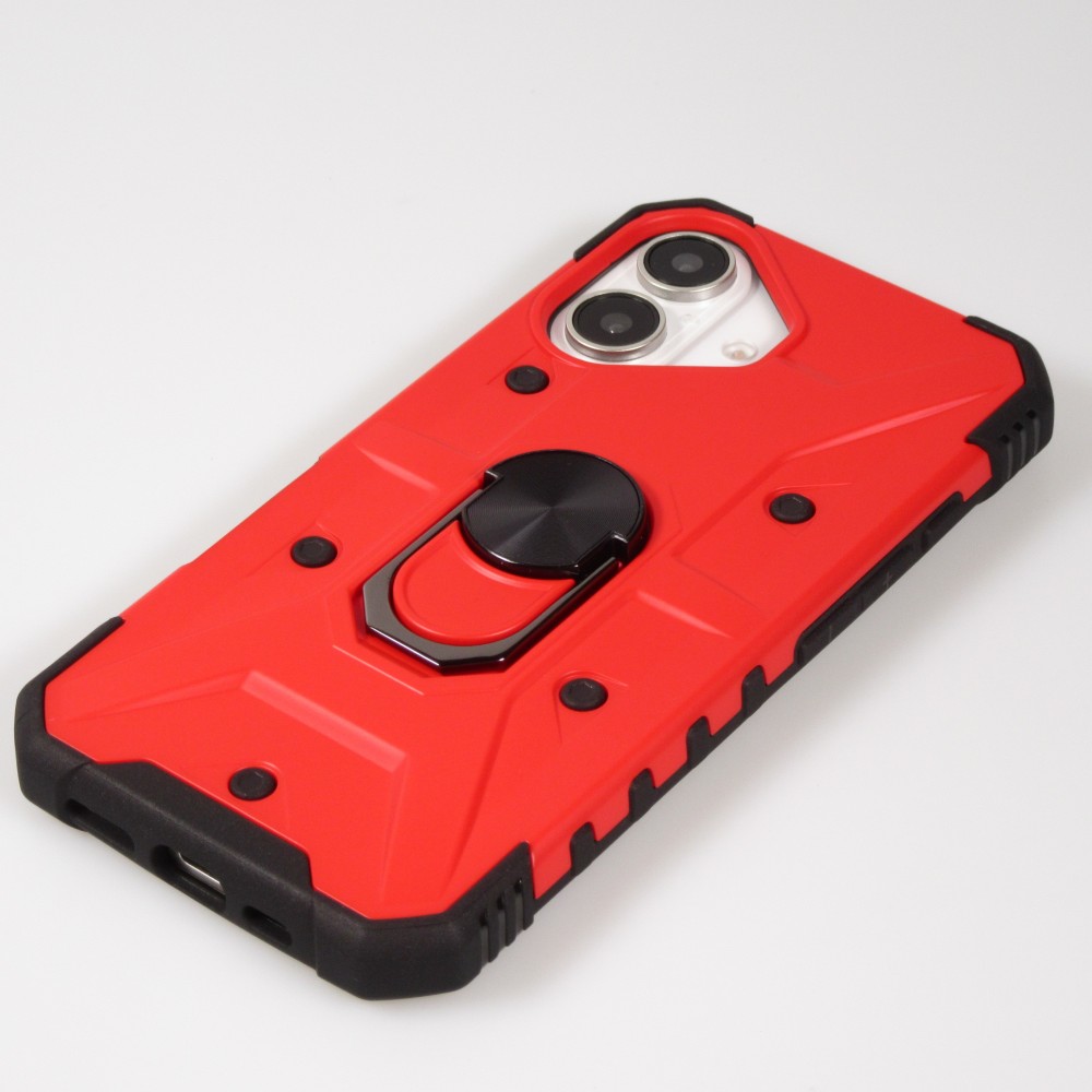 iPhone 16 Case H&uuml;lle - Armor mit Silikon-Eckschutz und St&uuml;tzring - Rot