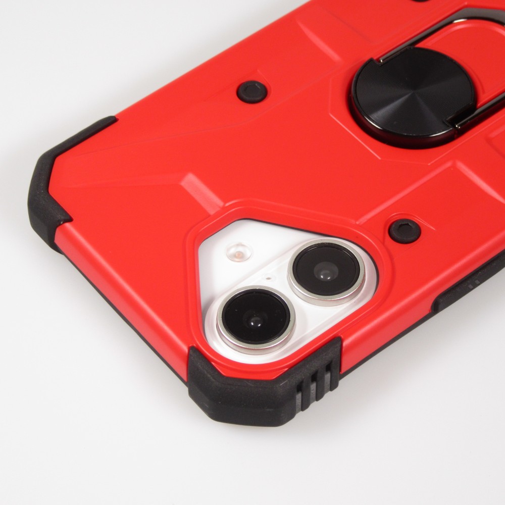 iPhone 16 Case H&uuml;lle - Armor mit Silikon-Eckschutz und St&uuml;tzring - Rot
