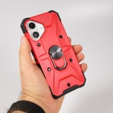 iPhone 16 Case H&uuml;lle - Armor mit Silikon-Eckschutz und St&uuml;tzring - Rot