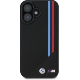 Coque iPhone 16 - BMW M Tricolore Stripes cuir MagSafe - Noir