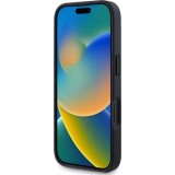 Coque iPhone 16 - BMW M Tricolore Stripes cuir MagSafe - Noir