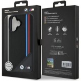 Coque iPhone 16 - BMW M Tricolore Stripes cuir MagSafe - Noir