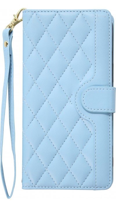 iPhone 16 Case Hülle - Elegante Flip-Matratze mit Magnetverschluss Trageband und Kartenfächern - Blau