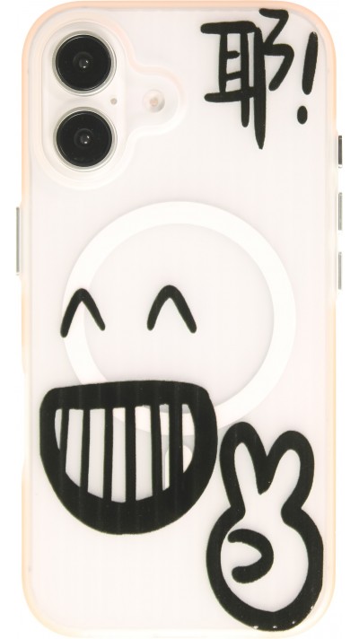 iPhone 16 Case H&uuml;lle - Lustiger Sketch mit orangefarbenen R&auml;ndern und MagSafe - Transparent