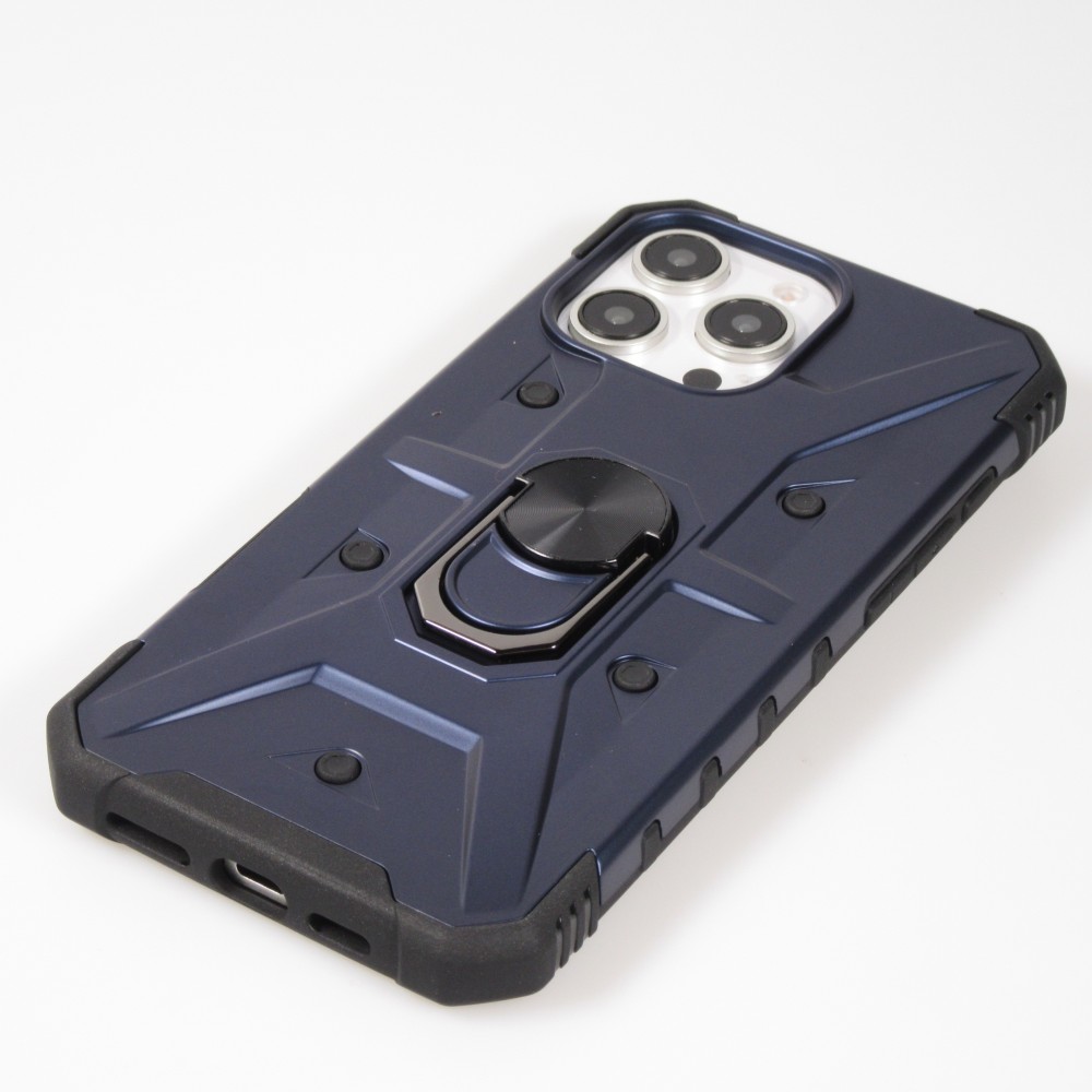 iPhone 16 Pro Case H&uuml;lle - Armor Silikon-Ecken-Schutz mit St&uuml;tzring - Dunkelblau