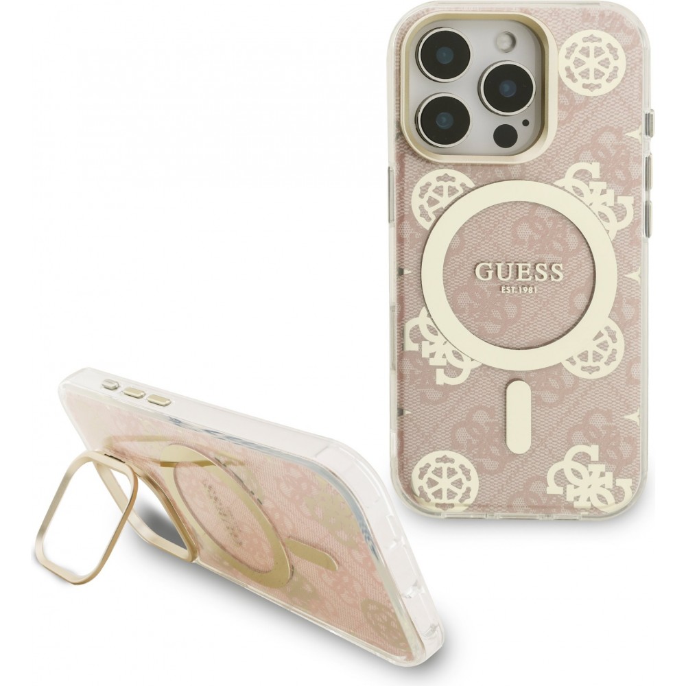 iPhone 16 Pro Case Hülle - MagSafe Magnetische Hülle mit Wechselplatten (Rosa / Braun / Schwarz) und Kameraständer - Transparent