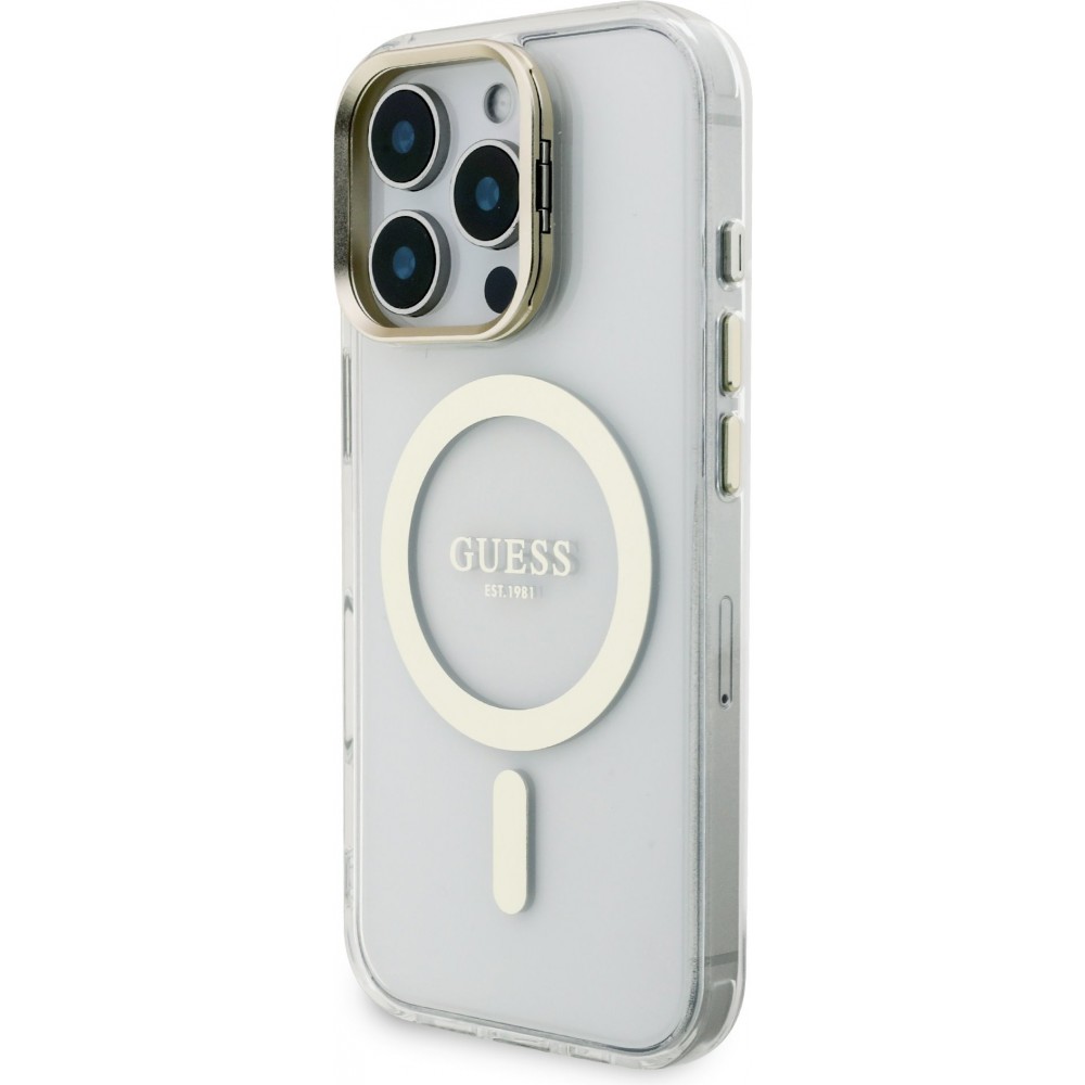 iPhone 16 Pro Case Hülle - MagSafe Magnetische Hülle mit Wechselplatten (Rosa / Braun / Schwarz) und Kameraständer - Transparent
