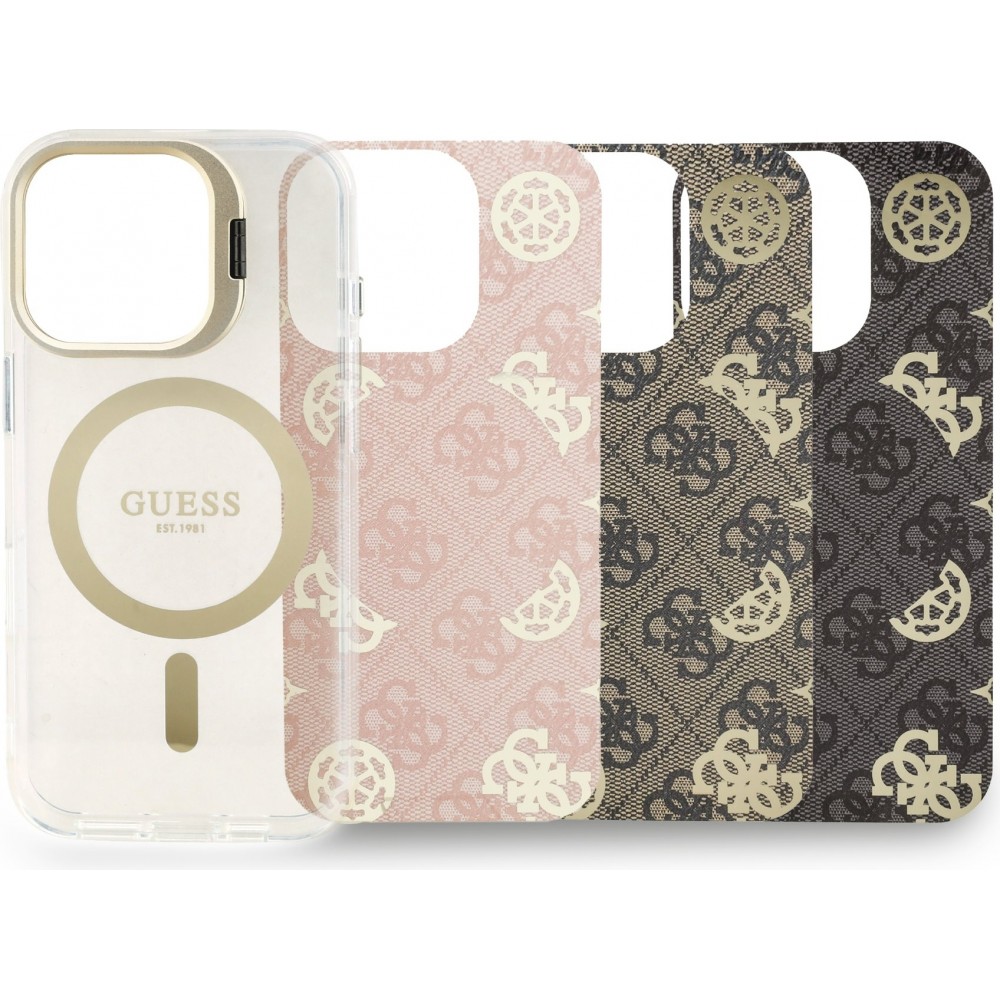 iPhone 16 Pro Case Hülle - MagSafe Magnetische Hülle mit Wechselplatten (Rosa / Braun / Schwarz) und Kameraständer - Transparent
