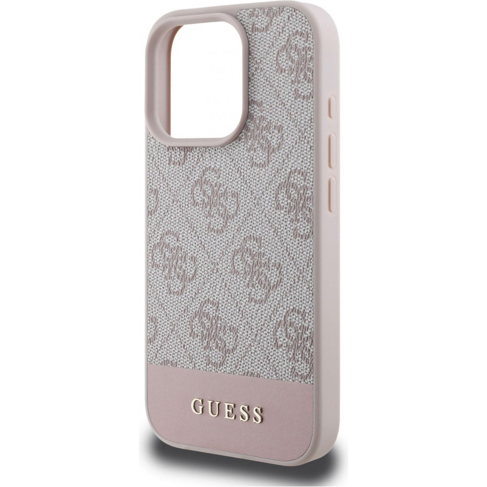 iPhone 16 Pro Case Hülle - Guess 4G Muster mit goldfarbenem 3D-Logo - Rosa