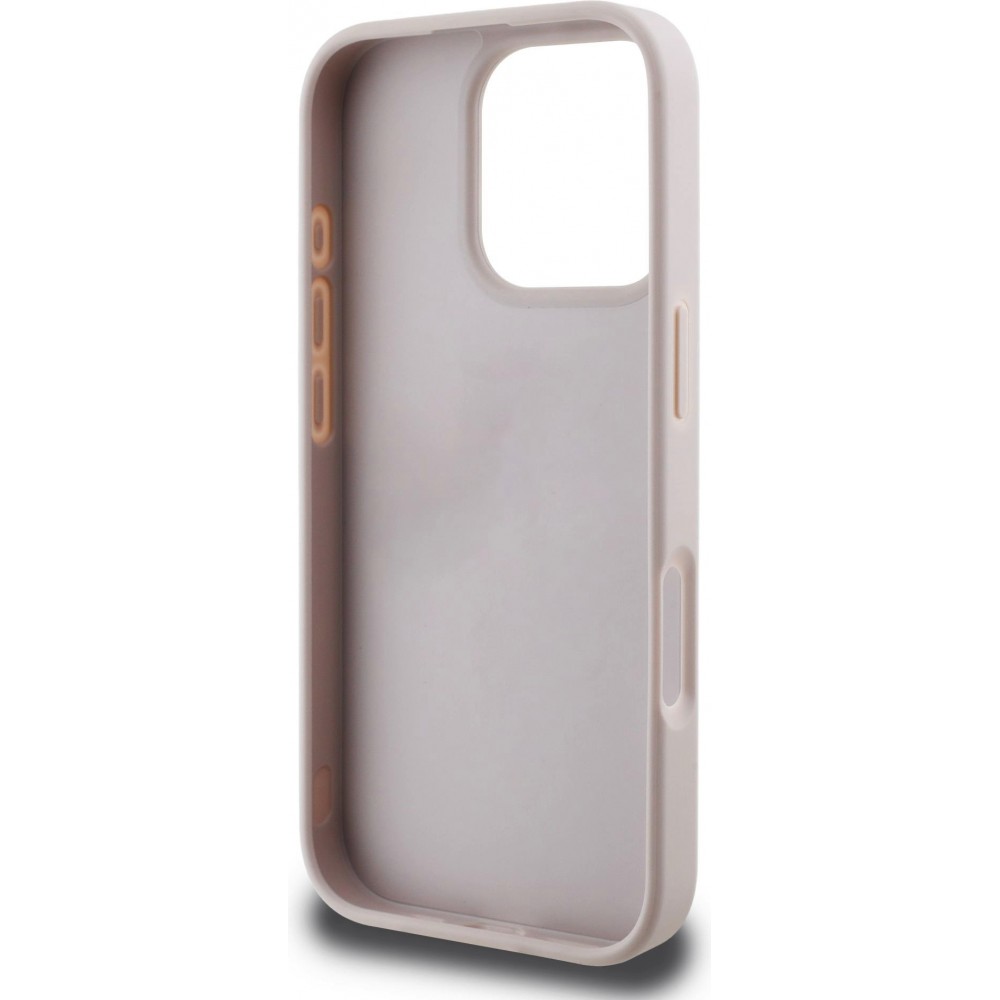 iPhone 16 Pro Case Hülle - Guess 4G Muster mit goldfarbenem 3D-Logo - Rosa