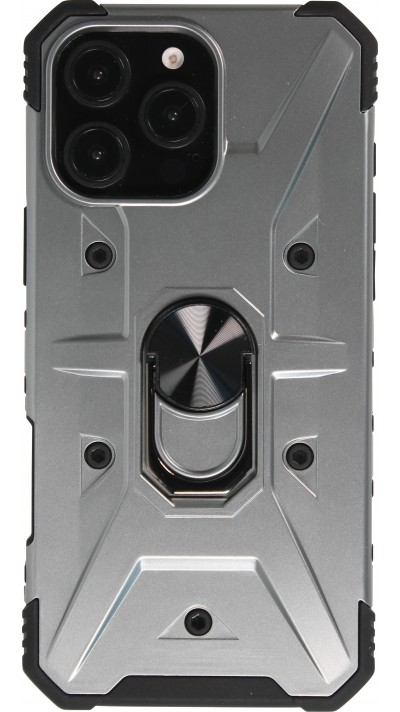 iPhone 16 Pro Max Case Hülle - Armor mit Silikon-Eckschutz und Stützring - Silber