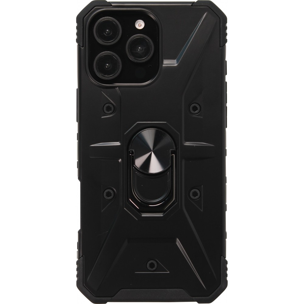 iPhone 16 Pro Max Case Hülle - Armor mit Silikon-Eckschutz und Stützring - Schwarz