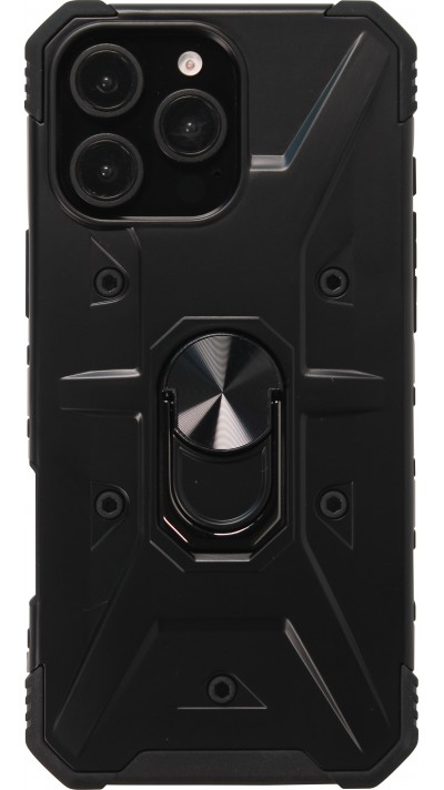 iPhone 16 Pro Max Case Hülle - Armor mit Silikon-Eckschutz und Stützring - Schwarz