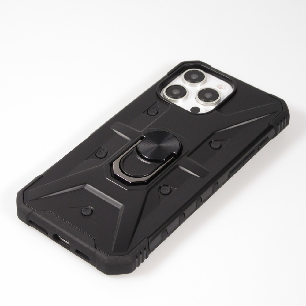 iPhone 16 Pro Max Case Hülle - Armor mit Silikon-Eckschutz und Stützring - Schwarz