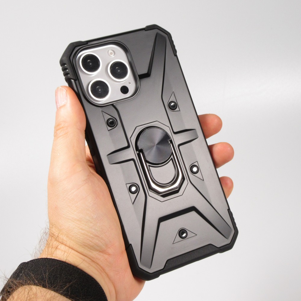 iPhone 16 Pro Max Case Hülle - Armor mit Silikon-Eckschutz und Stützring - Schwarz