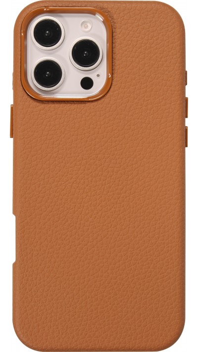 iPhone 16 Pro Max Case Hülle - Kunstleder-Effekt mit integrierten Tasten und Kameradesign - Braun