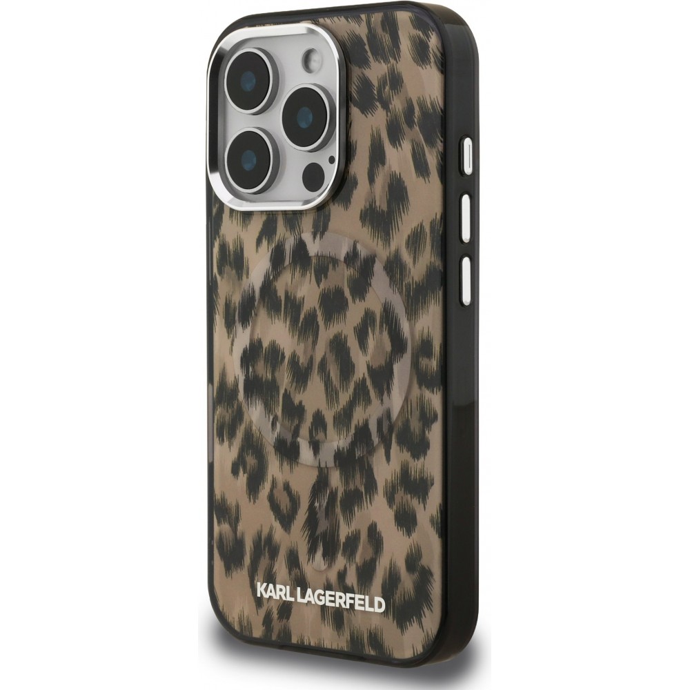 iPhone 16 Pro Max Case Hülle - Karl Lagerfeld IML Leopard MagSafe Elegant - Braun