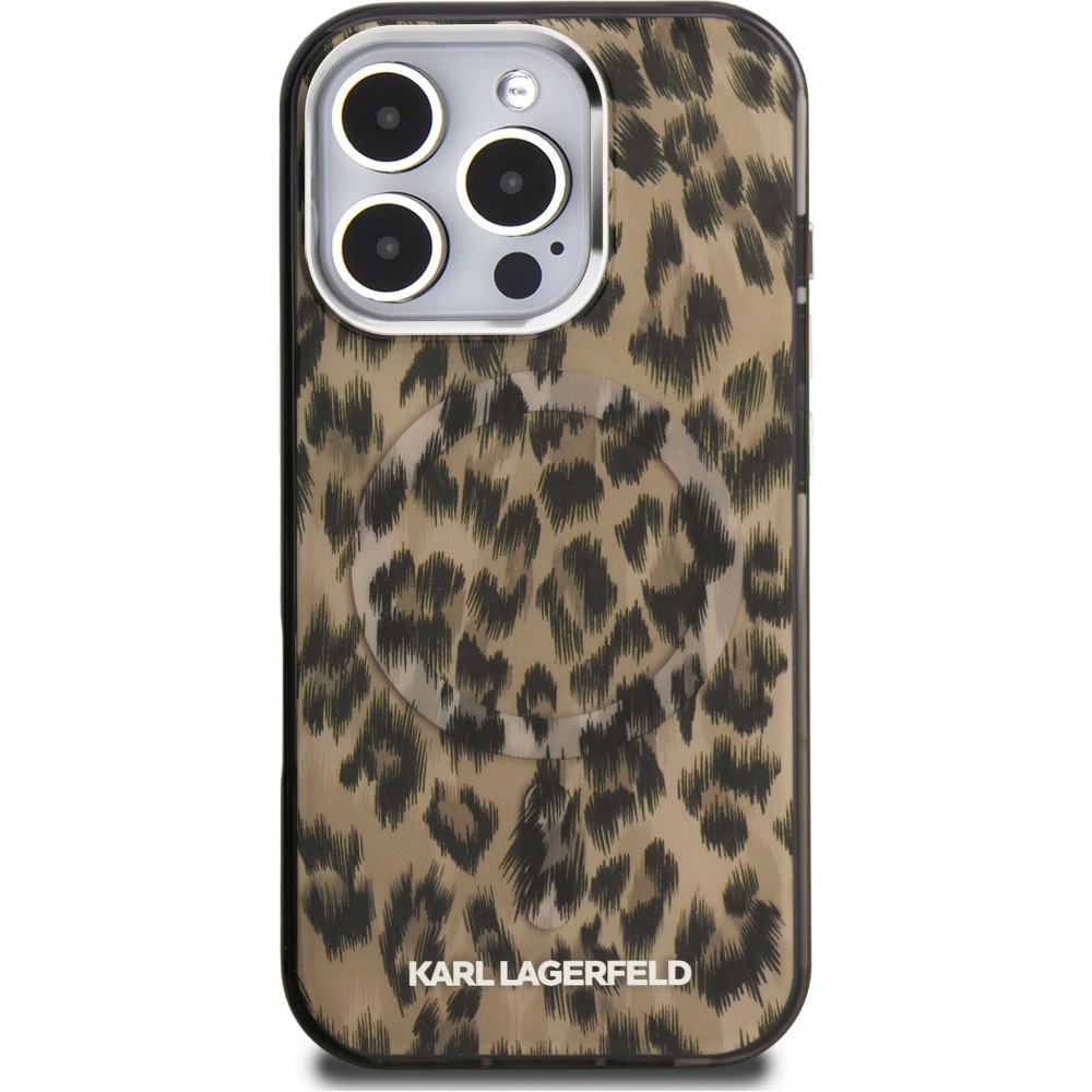 iPhone 16 Pro Max Case Hülle - Karl Lagerfeld IML Leopard MagSafe Elegant - Braun