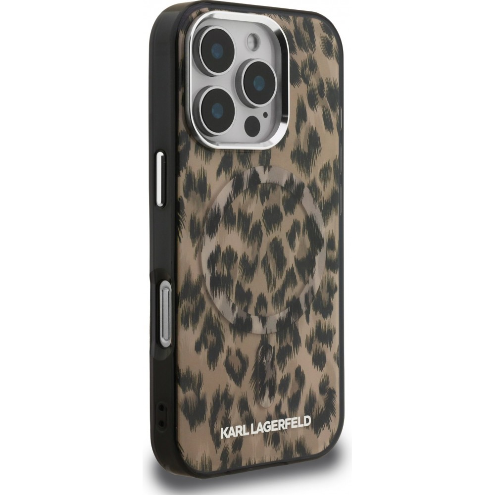 iPhone 16 Pro Max Case Hülle - Karl Lagerfeld IML Leopard MagSafe Elegant - Braun