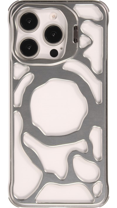 iPhone 16 Pro Max Case Hülle - Silberne organische Muster mit integriertem Kamerahalter - Silber