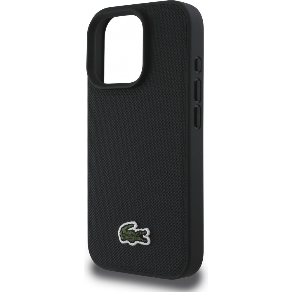 iPhone 16 Pro Max Case Hülle - Lacoste Iconique Petit Piqué Pack mit gewebtem Logo und USB-C zu USB-C Datenkabel - Schwarz