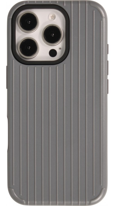 iPhone 16 Pro Max Case Hülle - Harte Kunststoff-Hülle mit Silikonverstärkungen stossfeste strukturierte Design-Schutzhülle - Grau