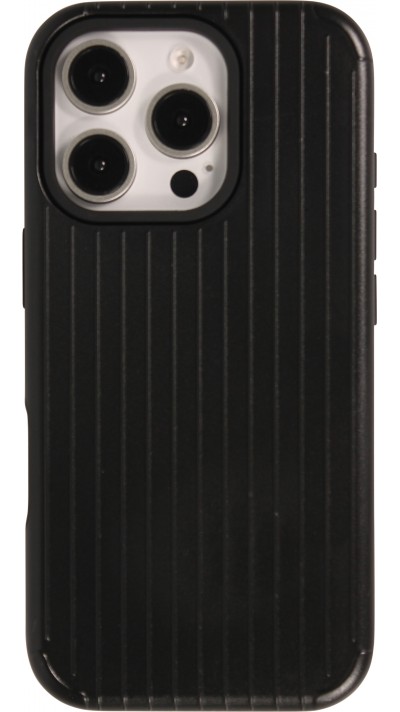 iPhone 16 Pro Max Case Hülle - Harte Kunststoff-Hülle mit Silikonverstärkungen stossfeste strukturierte Design-Schutzhülle - Schwarz