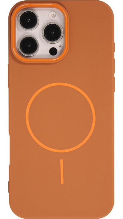 iPhone 16 Pro Max Case Hülle - Silicone MagSafe Flexibel Halo Licht - Braun