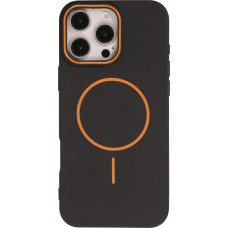 iPhone 16 Pro Max Case H&uuml;lle - Silicone MagSafe Flexibel Halo Licht - Schwarz