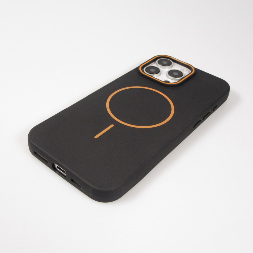 iPhone 16 Pro Max Case H&uuml;lle - Silicone MagSafe Flexibel Halo Licht - Schwarz