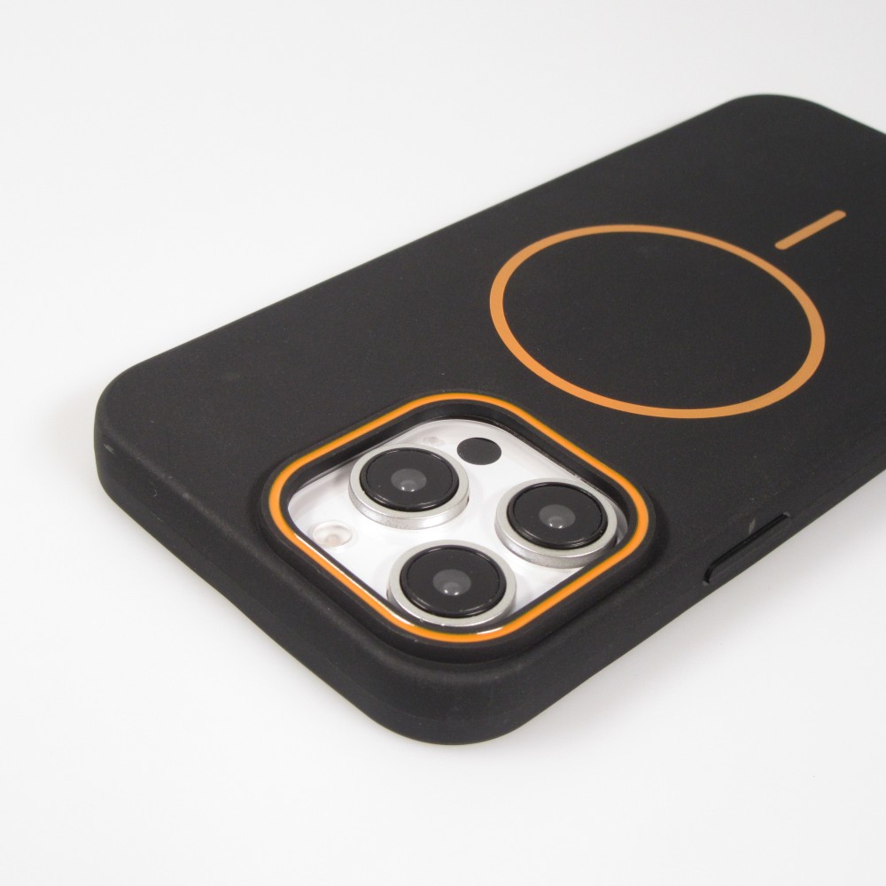 iPhone 16 Pro Max Case H&uuml;lle - Silicone MagSafe Flexibel Halo Licht - Schwarz