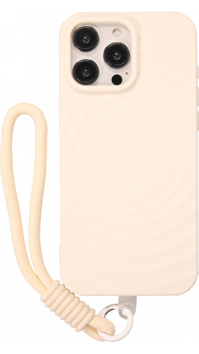 iPhone 16 Pro Max Case Hülle - Silikon Soft Touch MagSafe mit Wellen und Handschlauf - Weiss