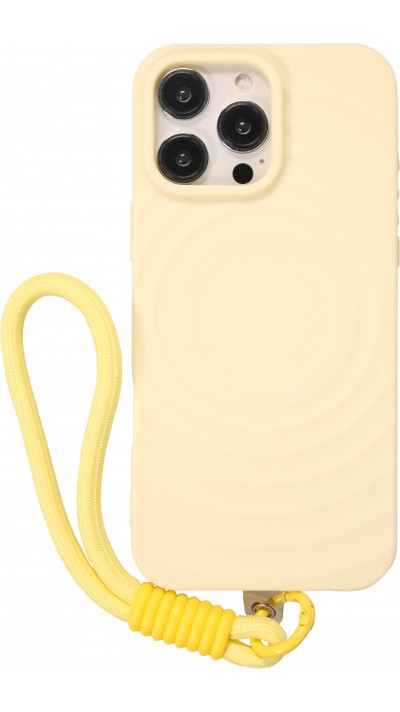 iPhone 16 Pro Max Case Hülle - Silikon Soft Touch MagSafe mit Wellen und Handschlauf - Gelb