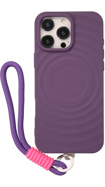 iPhone 16 Pro Max Case Hülle - Silikon Soft Touch MagSafe mit Wellen und Handschlauf - Violett