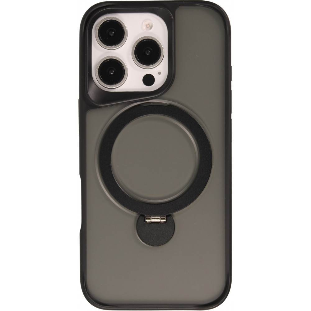 iPhone 16 Pro Max Case Hülle - Transparente Minimalistisch mit Drehring und Verstärkten Kanten - Schwarz