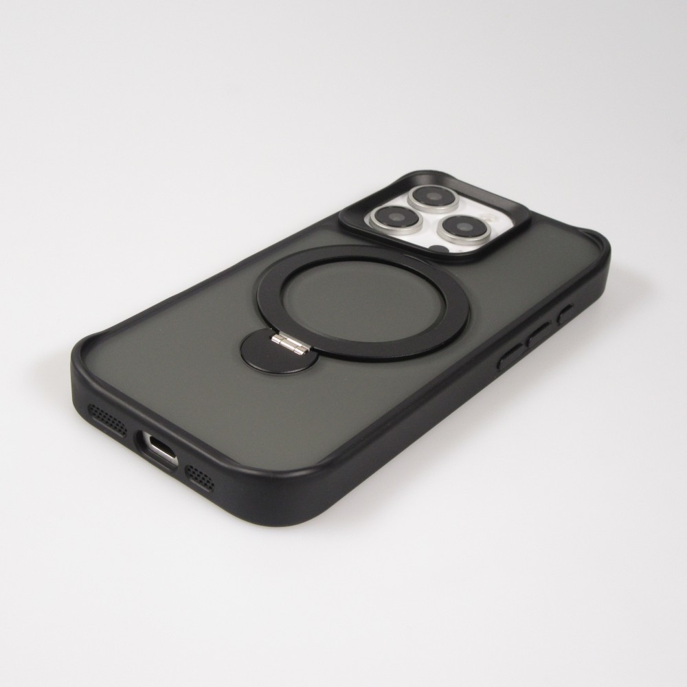 iPhone 16 Pro Max Case Hülle - Transparente Minimalistisch mit Drehring und Verstärkten Kanten - Schwarz