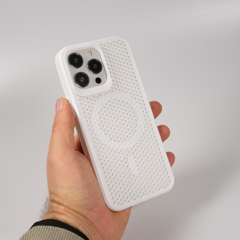iPhone 15 Pro Max Case Hülle - Ultra-leicht und luftig mit MagSafe-kompatiblem Gitterdesign - Weiss
