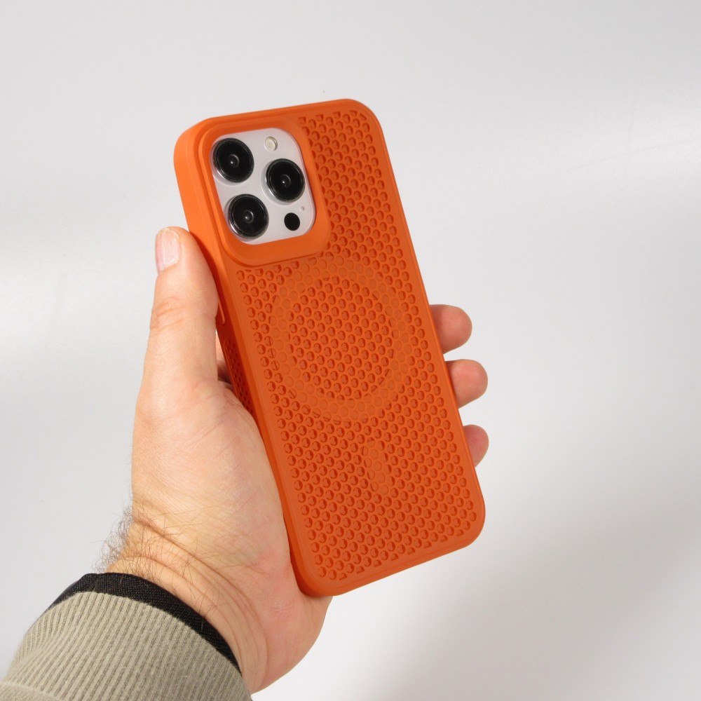 iPhone 15 Pro Max Case Hülle - Ultra-leicht und luftig mit MagSafe-kompatiblem Gitterdesign - Orange