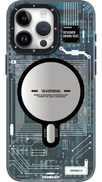 iPhone 16 Pro Max Case Hülle - Youngkit Silikon MagSafe-kompatibles Design Schaltkreis Stil Elektronikchip - Blau