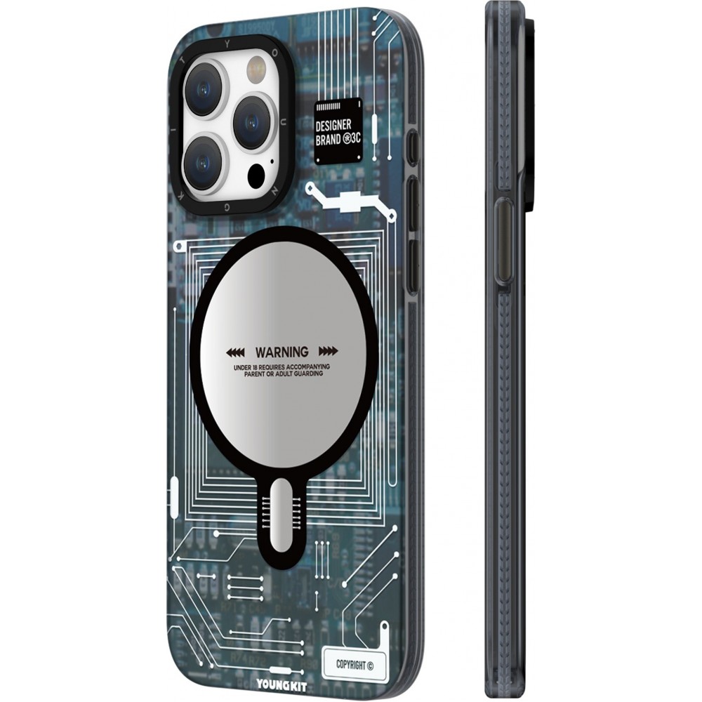 iPhone 16 Pro Max Case Hülle - Youngkit Silikon MagSafe-kompatibles Design Schaltkreis Stil Elektronikchip - Blau