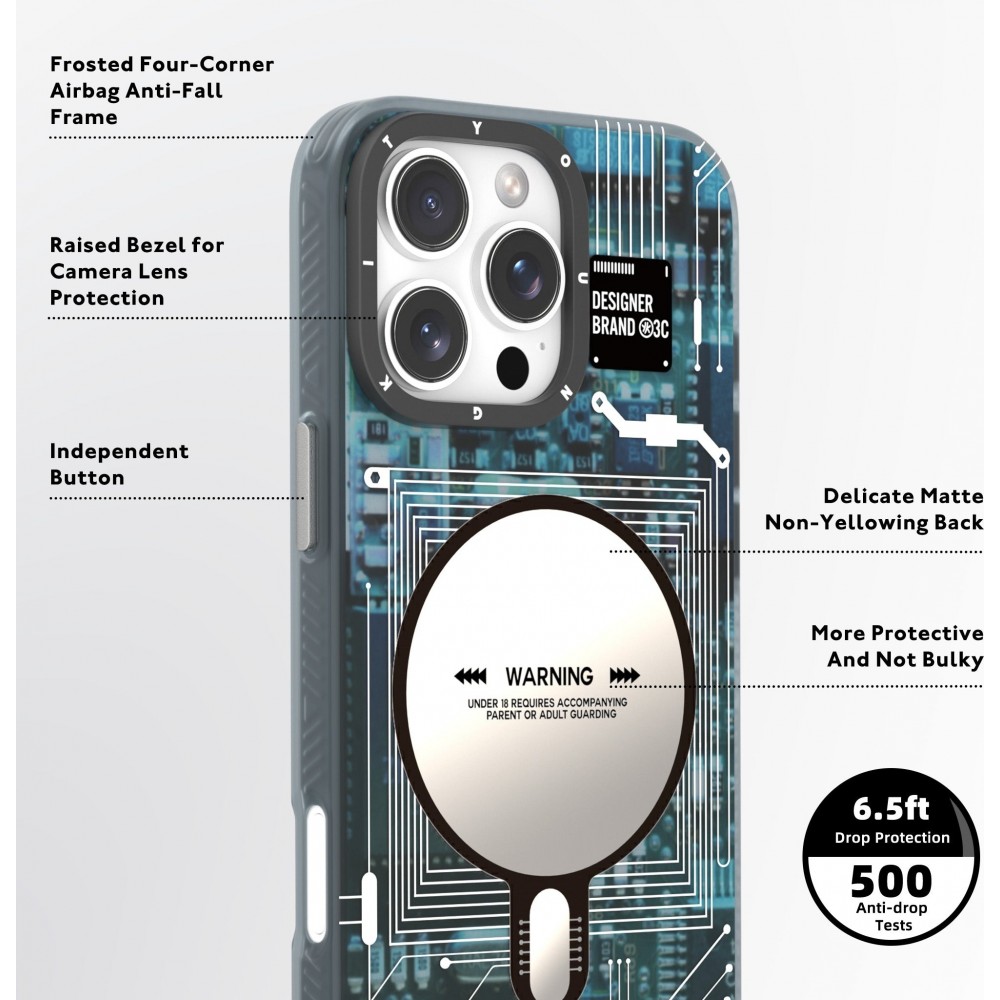 iPhone 16 Pro Max Case Hülle - Youngkit Silikon MagSafe-kompatibles Design Schaltkreis Stil Elektronikchip - Blau