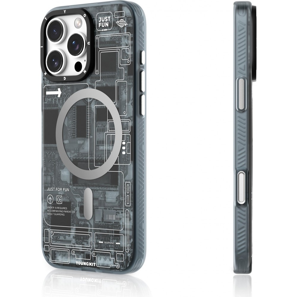 iPhone 16 Pro Max Case Hülle - Youngkit Silikon MagSafe-kompatibles Design Schaltkreis Stil Elektronikchip - Grau