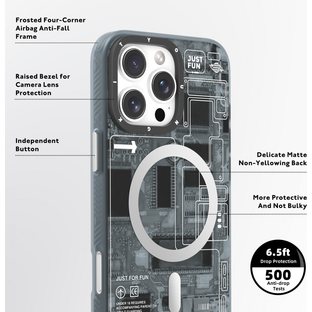 iPhone 16 Pro Max Case Hülle - Youngkit Silikon MagSafe-kompatibles Design Schaltkreis Stil Elektronikchip - Grau